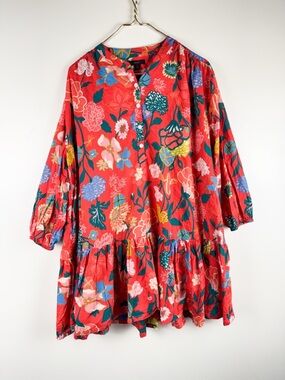 J Crew Sz S Floral Tiered Popover Oversized Dress Swing Boho Beach Travel